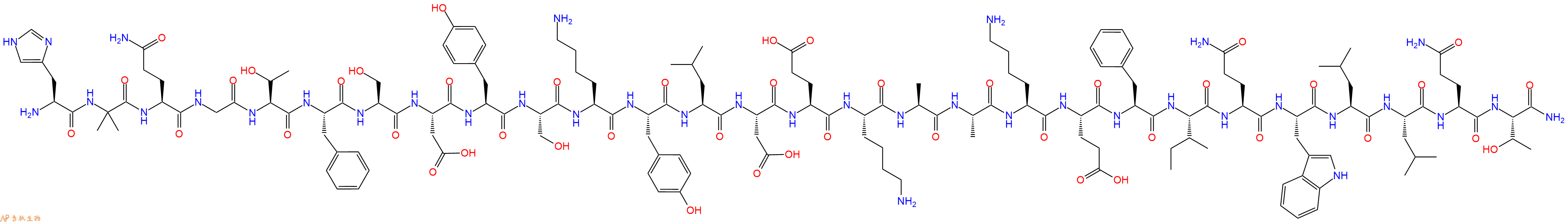 专肽生物产品H2N-His-Aib-Gln-Gly-Thr-Phe-Ser-Asp-Tyr-Ser-Lys-Tyr-Leu-Asp-Glu-Lys-Ala-Ala-Lys-Glu-Phe-Ile-Gln-Trp-Leu-Leu-Gln-Thr-NH2
