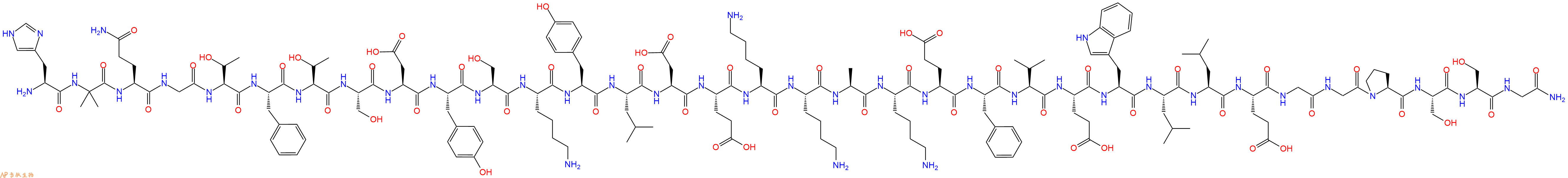 专肽生物产品H2N-His-Aib-Gln-Gly-Thr-Phe-Thr-Ser-Asp-Tyr-Ser-Lys-Tyr-Leu-Asp-Glu-Lys-Lys-Ala-Lys-Glu-Phe-Val-Glu-Trp-Leu-Leu-Glu-Gly-Gly-Pro-Ser-Ser-Gly-NH2