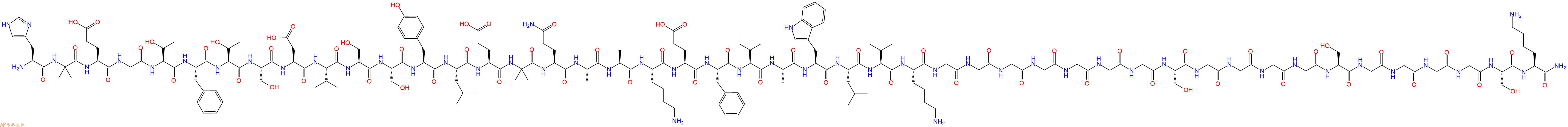 专肽生物产品H2N-His-Aib-Glu-Gly-Thr-Phe-Thr-Ser-Asp-Val-Ser-Ser-Tyr-Leu-Glu-Aib-Gln-Ala-Ala-Lys-Glu-Phe-Ile-Ala-Trp-Leu-Val-Lys-Gly-Gly-Gly-Gly-Gly-Gly-Gly-Ser-Gly-Gly-Gly-Gly-Ser-Gly-Gly-Gly-Gly-Ser-Lys-NH2