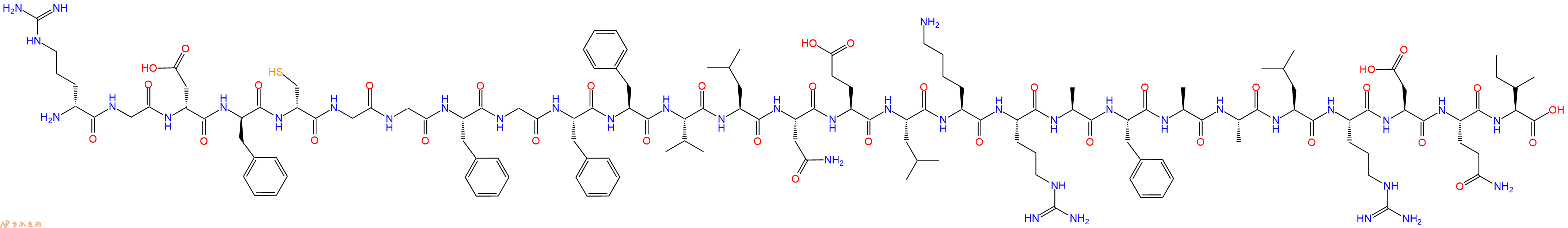 专肽生物产品H2N-DArg-Gly-DAsp-DPhe-DCys-Gly-Gly-Phe-Gly-Phe-Phe-Val-Leu-Asn-Glu-Leu-Lys-Arg-Ala-Phe-Ala-Ala-Leu-Arg-Asp-Gln-Ile-OH