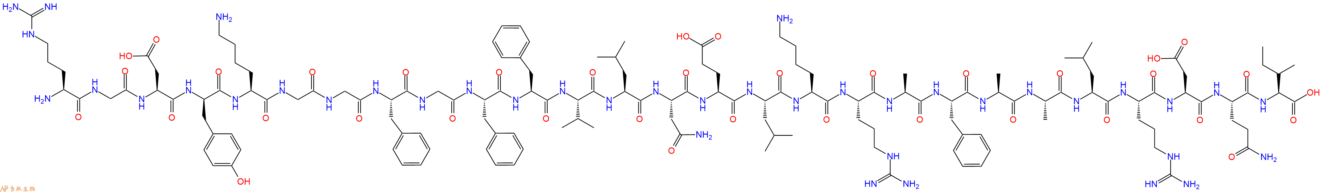 专肽生物产品H2N-Arg-Gly-Asp-DTyr-Lys-Gly-Gly-Phe-Gly-Phe-Phe-Val-Leu-Asn-Glu-Leu-Lys-Arg-Ala-Phe-Ala-Ala-Leu-Arg-Asp-Gln-Ile-OH