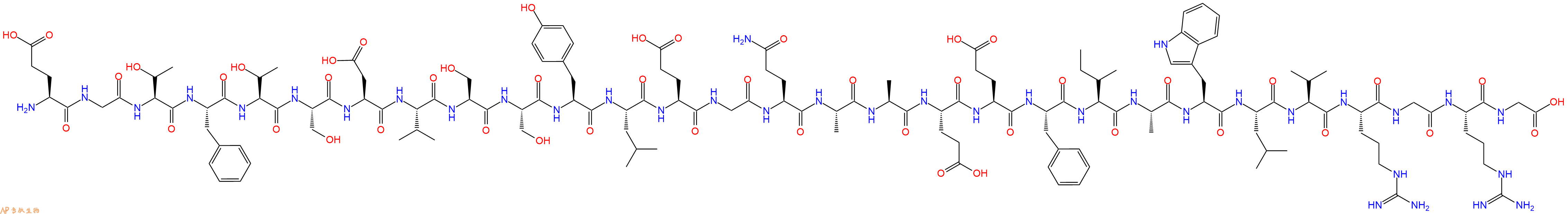 专肽生物产品H2N-Glu-Gly-Thr-Phe-Thr-Ser-Asp-Val-Ser-Ser-Tyr-Leu-Glu-Gly-Gln-Ala-Ala-Glu-Glu-Phe-Ile-Ala-Trp-Leu-Val-Arg-Gly-Arg-Gly-OH