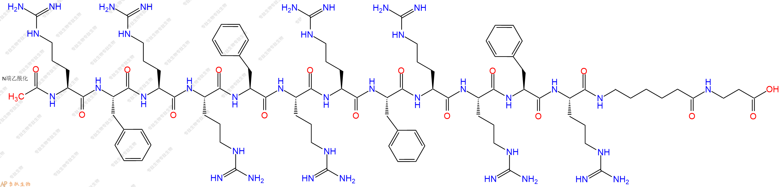 专肽生物产品Ac-Arg-Phe-Arg-Arg-Phe-Arg-Arg-Phe-Arg-Arg-Phe-Arg-Ahx-βAla-OH