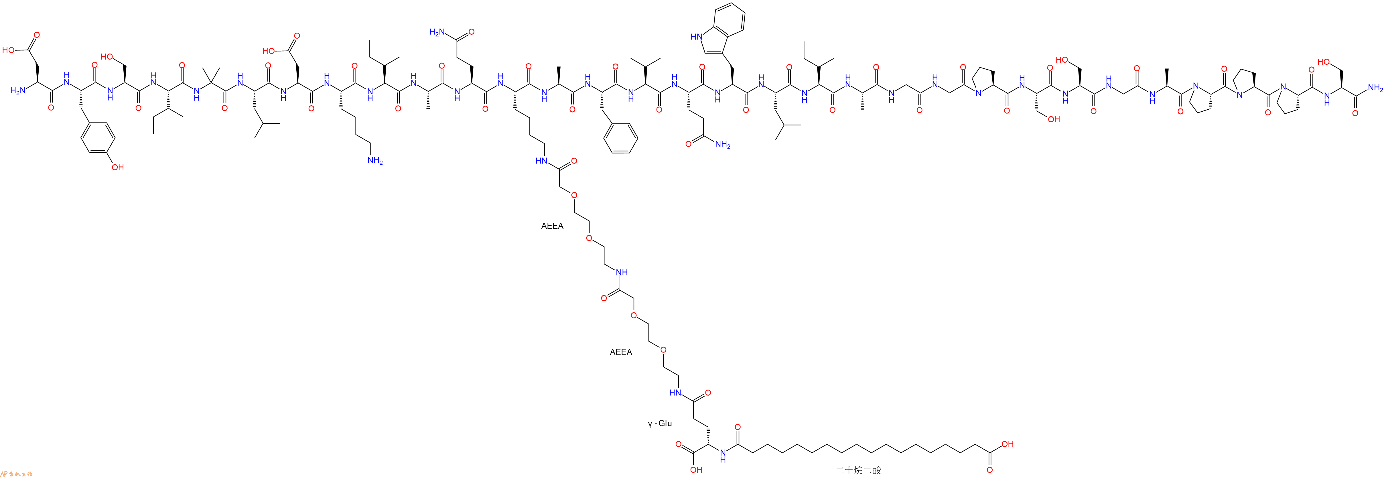 专肽生物产品H2N-Asp-Tyr-Ser-Ile-Aib-Leu-Asp-Lys-Ile-Ala-Gln-Lys(替尔泊肽侧链)-Ala-Phe-Val-Gln-Trp-Leu-Ile-Ala-Gly-Gly-Pro-Ser-Ser-Gly-Ala-Pro-Pro-Pro-Ser-NH2