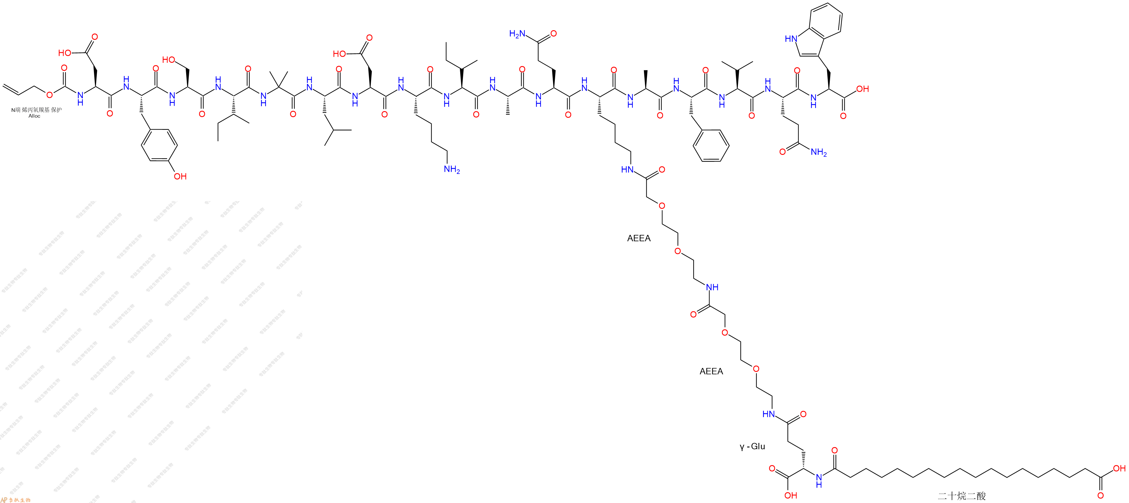 专肽生物产品Alloc-Asp-Tyr-Ser-Ile-Aib-Leu-Asp-Lys-Ile-Ala-Gln-Lys(替尔泊肽侧链)-Ala-Phe-Val-Gln-Trp-OH