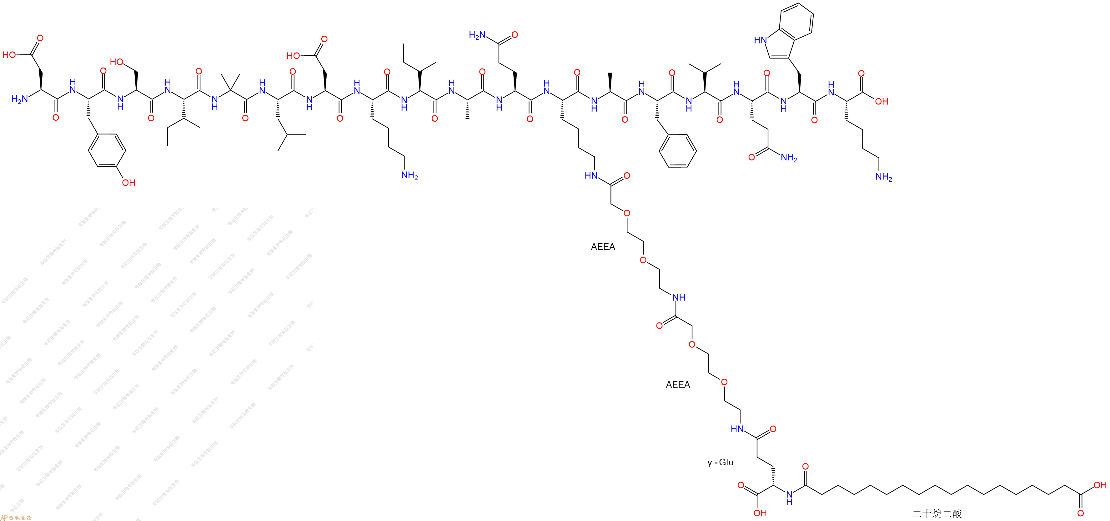 专肽生物产品H2N-Asp-Tyr-Ser-Ile-Aib-Leu-Asp-Lys-Ile-Ala-Gln-Lys(替尔泊肽侧链)-Ala-Phe-Val-Gln-Trp-Lys-OH