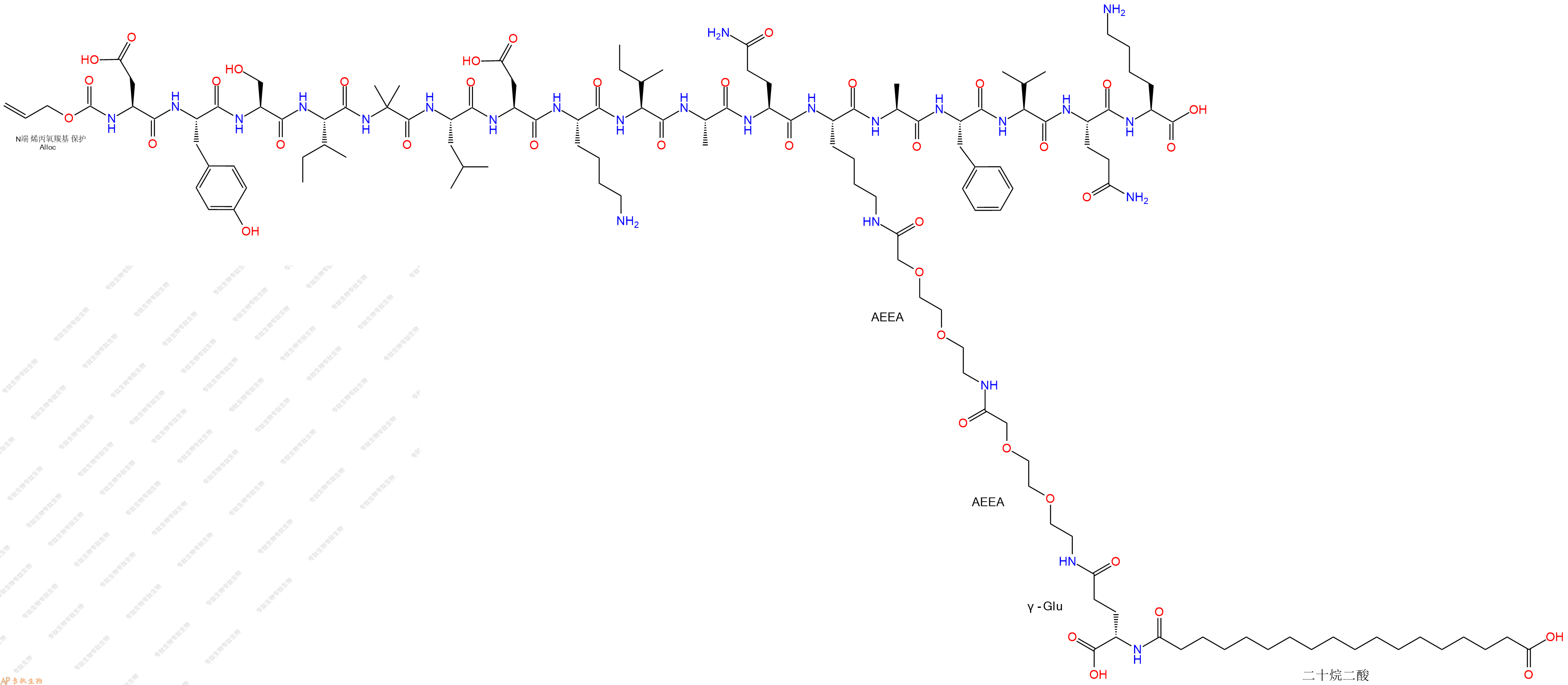 专肽生物产品Alloc-Asp-Tyr-Ser-Ile-Aib-Leu-Asp-Lys-Ile-Ala-Gln-Lys(替尔泊肽侧链)-Ala-Phe-Val-Gln-Lys-OH