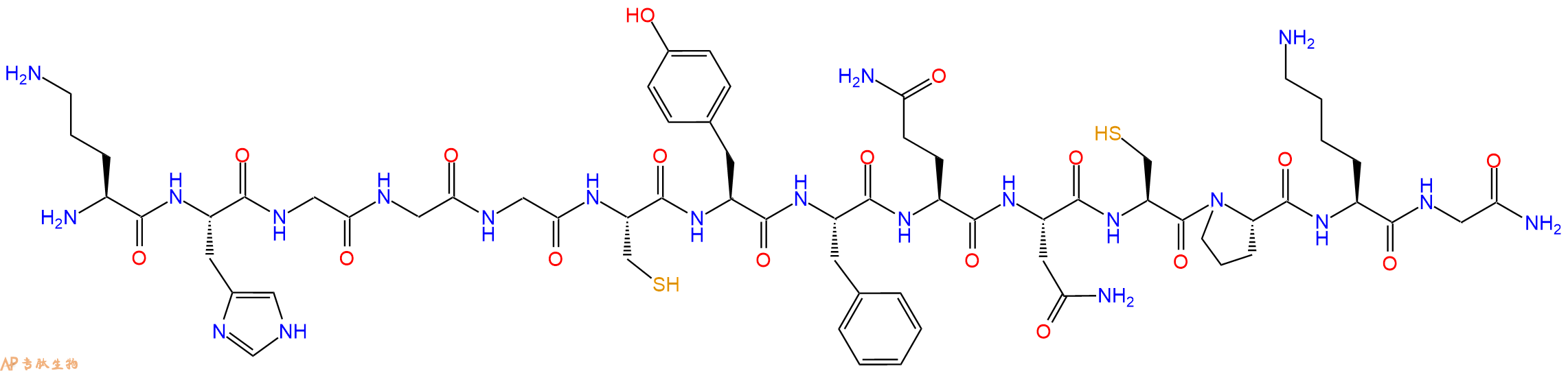 专肽生物产品H2N-Orn-His-Gly-Gly-Gly-Cys-Tyr-Phe-Gln-Asn-Cys-Pro-Lys-Gly-NH2