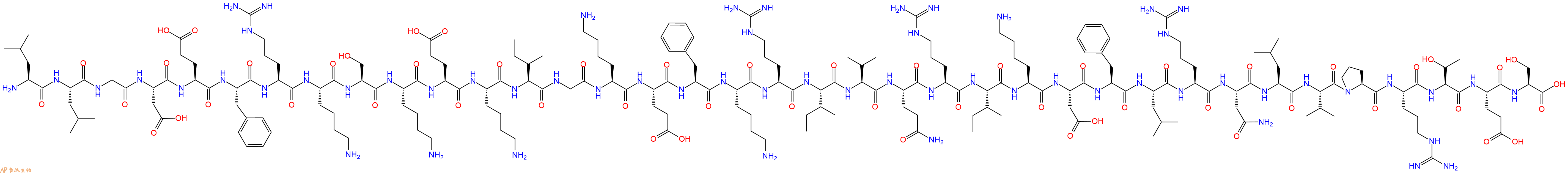 专肽生物产品H2N-Leu-Leu-Gly-Asp-Glu-Phe-Arg-Lys-Ser-Lys-Glu-Lys-Ile-Gly-Lys-Glu-Phe-Lys-Arg-Ile-Val-Gln-Arg-Ile-Lys-Asp-Phe-Leu-Arg-Asn-Leu-Val-Pro-Arg-Thr-Glu-Ser-OH