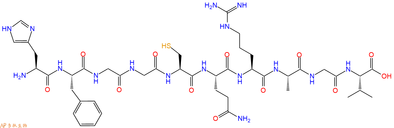 专肽生物产品H2N-His-Phe-Gly-Gly-Cys-Gln-Arg-Ala-Gly-Val-OH