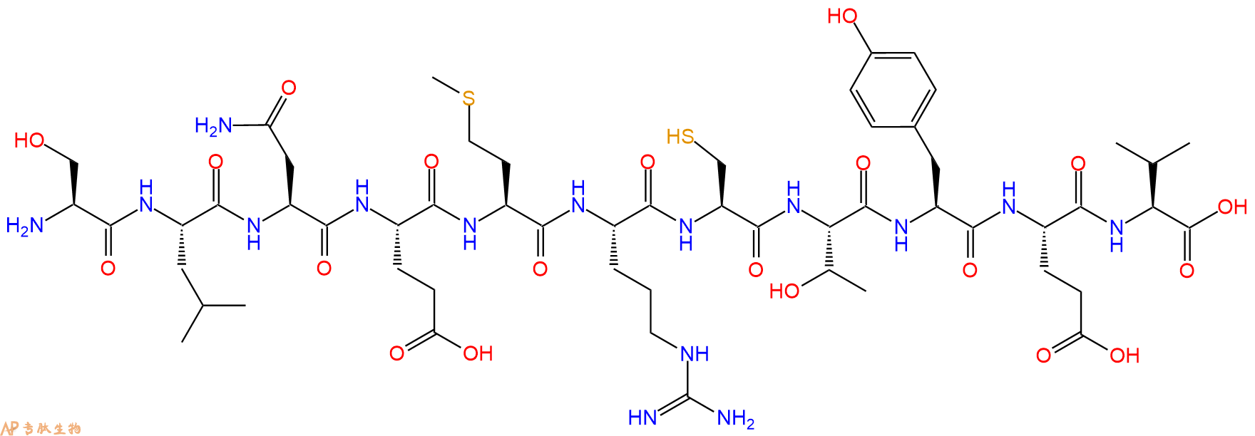专肽生物产品H2N-Ser-Leu-Asn-Glu-Met-Arg-Cys-Thr-Tyr-Glu-Val-OH