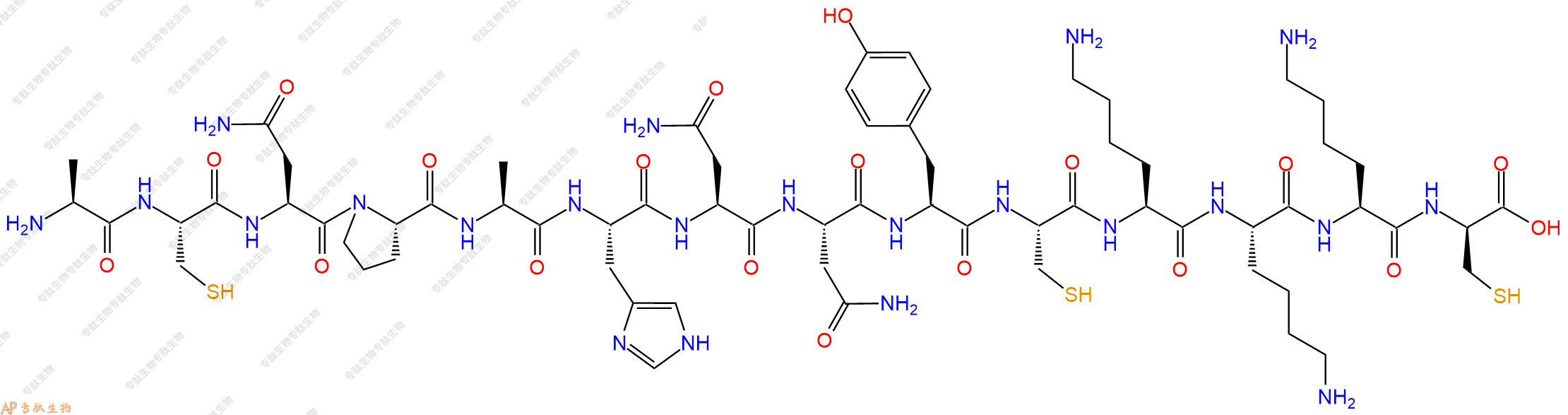 专肽生物产品H2N-Ala-Cys-Asn-Pro-Ala-His-Asn-Asn-Tyr-Cys-Lys-Lys-Lys-DCys-OH