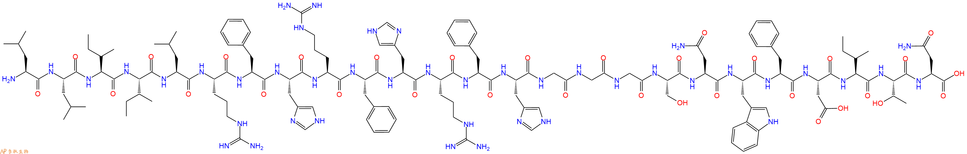 专肽生物产品H2N-Leu-Leu-Ile-Ile-Leu-Arg-Phe-His-Arg-Phe-His-Arg-Phe-His-Gly-Gly-Gly-Ser-Asn-Trp-Phe-Asp-Ile-Thr-Asn-OH