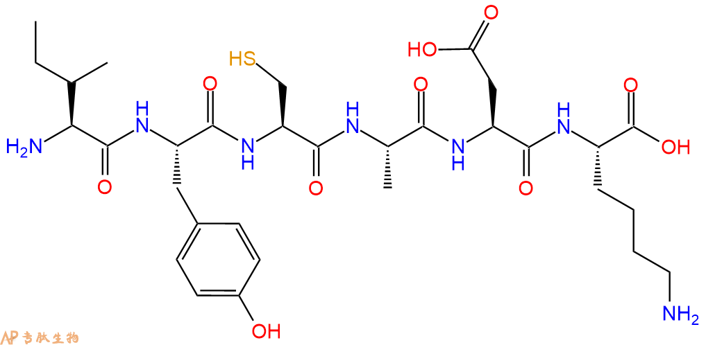 专肽生物产品H2N-Ile-Tyr-Cys-Ala-Asp-Lys-OH