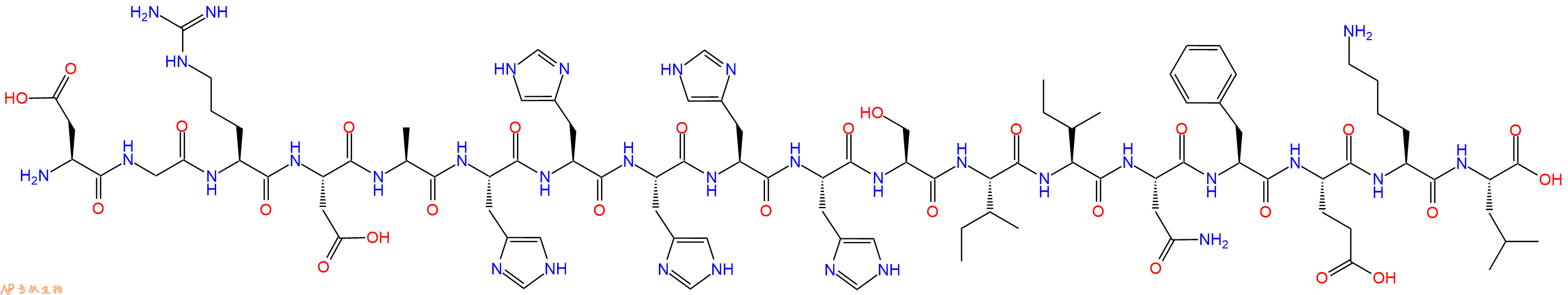 专肽生物产品H2N-Asp-Gly-Arg-Asp-Ala-His-His-His-His-His-Ser-Ile-Ile-Asn-Phe-Glu-Lys-Leu-OH