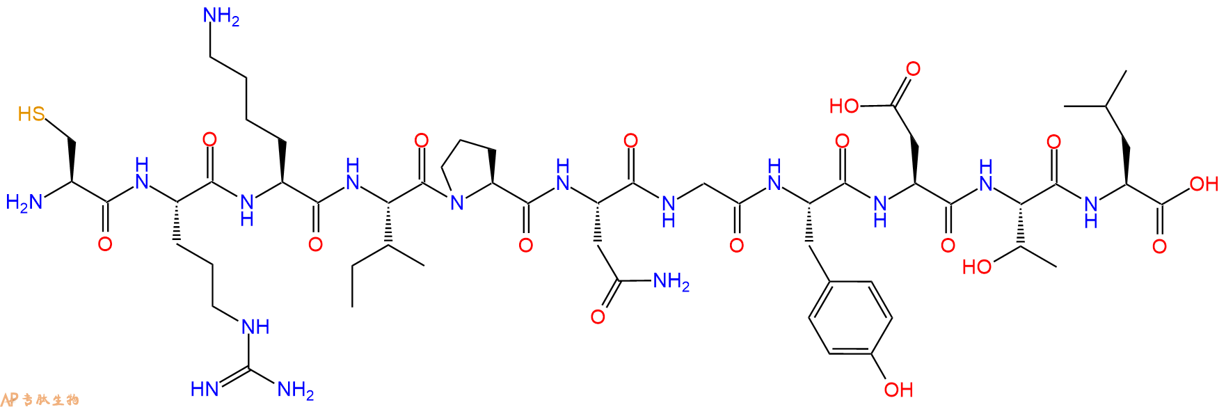专肽生物产品H2N-Cys-Arg-Lys-Ile-Pro-Asn-Gly-Tyr-Asp-Thr-Leu-OH