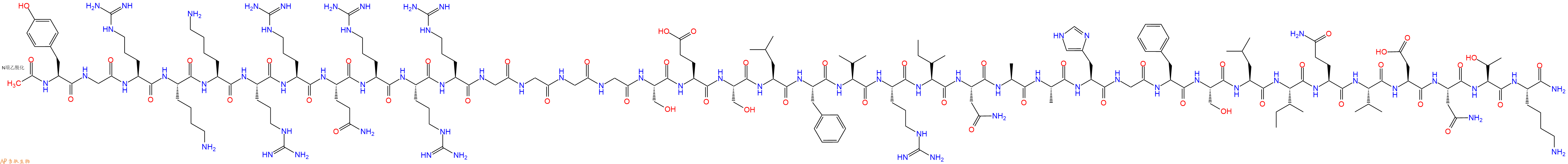 专肽生物产品Ac-Tyr-Gly-Arg-Lys-Lys-Arg-Arg-Gln-Arg-Arg-Arg-Gly-Gly-Gly-Gly-Ser-Glu-Ser-Leu-Phe-Val-Arg-Ile-Asn-Ala-Ala-His-Gly-Phe-Ser-Leu-Ile-Gln-Val-Asp-Asn-Thr-Lys-NH2