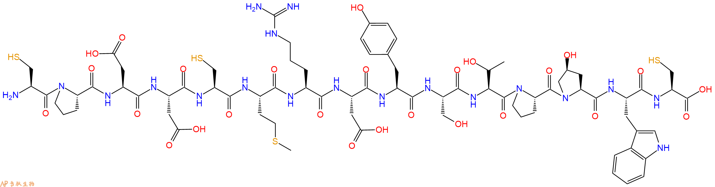 专肽生物产品H2N-Cys-Pro-Asp-Asp-Cys-Met-Arg-Asp-Tyr-Ser-Thr-Pro-Hyp-Trp-Cys-OH