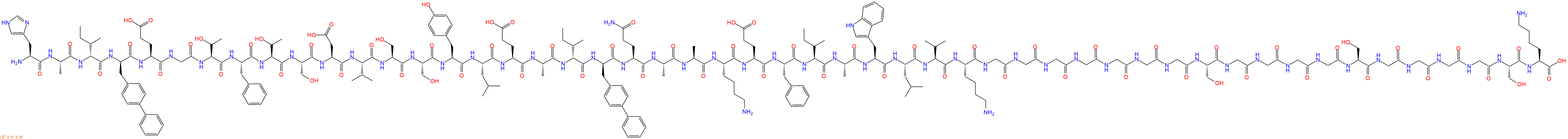 专肽生物产品H2N-His-Ala-DIle-DBip-Glu-Gly-Thr-Phe-Thr-Ser-Asp-Val-Ser-Ser-Tyr-Leu-Glu-Ala-DIle-DBip-Gln-Ala-Ala-Lys-Glu-Phe-Ile-Ala-Trp-Leu-Val-Lys-Gly-Gly-Gly-Gly-Gly-Gly-Gly-Ser-Gly-Gly-Gly-Gly-Ser-Gly-Gly-Gly-Gly-Ser-Lys-OH