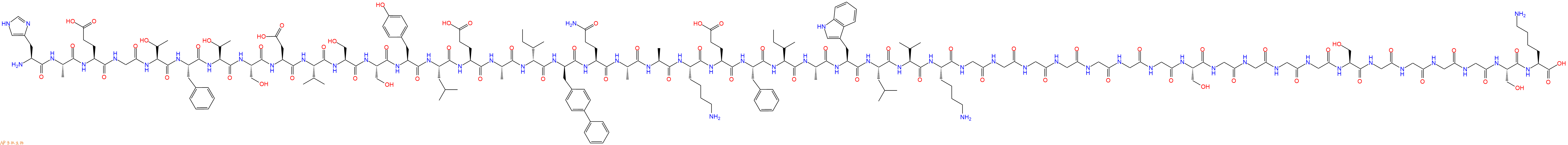 专肽生物产品H2N-His-Ala-Glu-Gly-Thr-Phe-Thr-Ser-Asp-Val-Ser-Ser-Tyr-Leu-Glu-Ala-DIle-DBip-Gln-Ala-Ala-Lys-Glu-Phe-Ile-Ala-Trp-Leu-Val-Lys-Gly-Gly-Gly-Gly-Gly-Gly-Gly-Ser-Gly-Gly-Gly-Gly-Ser-Gly-Gly-Gly-Gly-Ser-Lys-OH