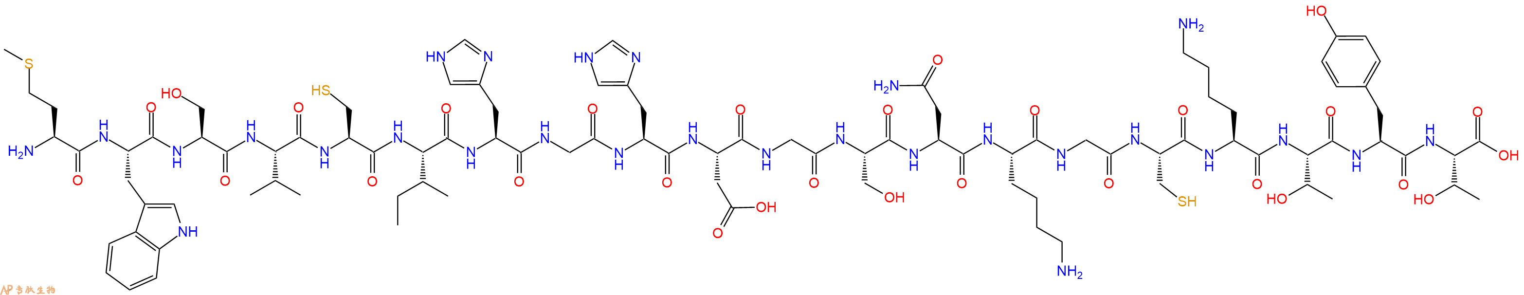 专肽生物产品H2N-Met-Trp-Ser-Val-Cys-Ile-His-Gly-His-Asp-Gly-Ser-Asn-Lys-Gly-Cys-Lys-Thr-Tyr-Thr-OH