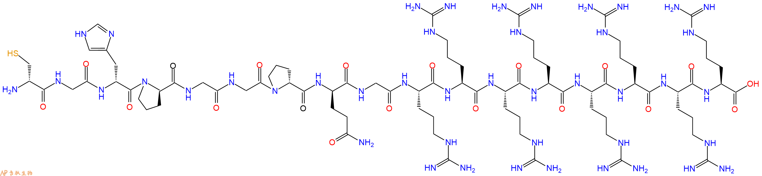 专肽生物产品H2N-DCys-Gly-DHis-DPro-Gly-Gly-DPro-DGln-Gly-Arg-Arg-Arg-Arg-Arg-Arg-Arg-Arg-OH