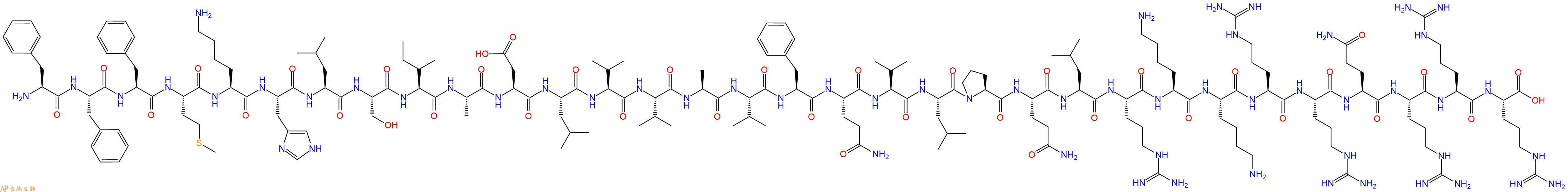 专肽生物产品H2N-Phe-Phe-Phe-Met-Lys-His-Leu-Ser-Ile-Ala-Asp-Leu-Val-Val-Ala-Val-Phe-Gln-Val-Leu-Pro-Gln-Leu-Arg-Lys-Lys-Arg-Arg-Gln-Arg-Arg-Arg-OH