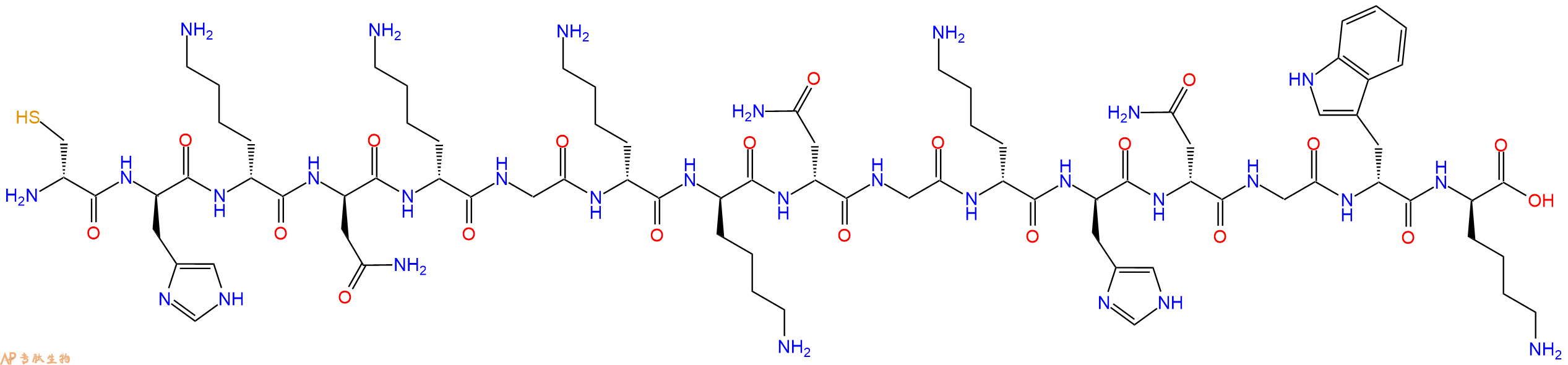 专肽生物产品H2N-DCys-DHis-DLys-DAsn-DLys-Gly-DLys-DLys-DAsn-Gly-DLys-DHis-DAsn-Gly-DTrp-DLys-OH