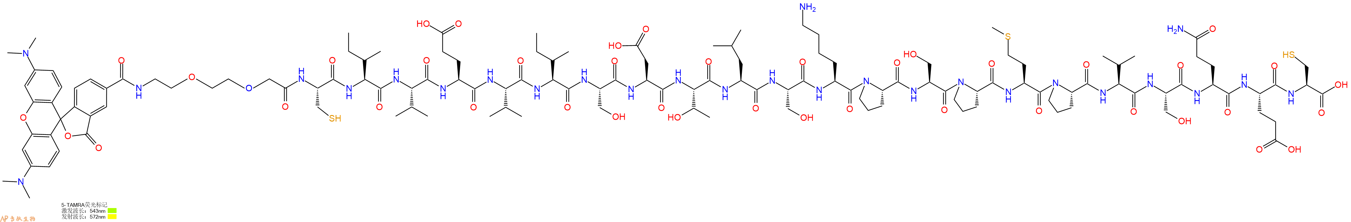 专肽生物产品5TAMRA-PEG2-Cys-Ile-Val-Glu-Val-Ile-Ser-Asp-Thr-Leu-Ser-Lys-Pro-Ser-Pro-Met-Pro-Val-Ser-Gln-Glu-Cys