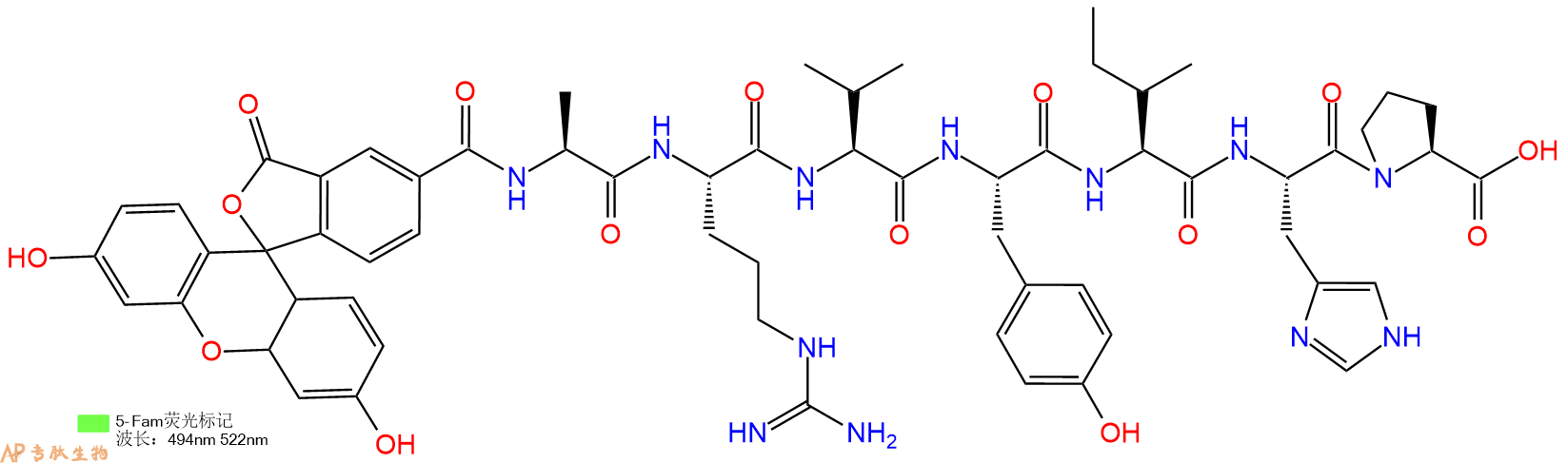 专肽生物产品5FAM-Ala-Arg-Val-Tyr-Ile-His-Pro-OH