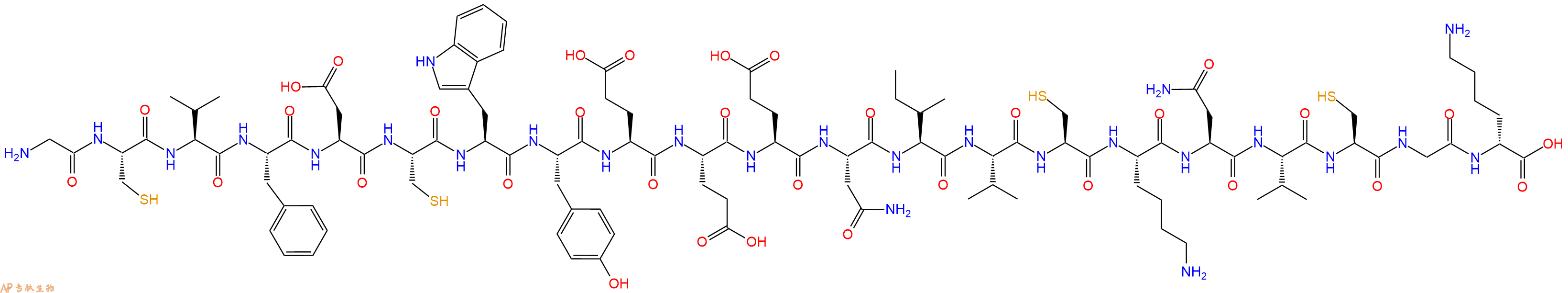 专肽生物产品H2N-Gly-Cys-Val-Phe-Asp-Cys-Trp-Tyr-Glu-Glu-Glu-Asn-Ile-Val-Cys-Lys-Asn-Val-Cys-Gly-DLys-OH