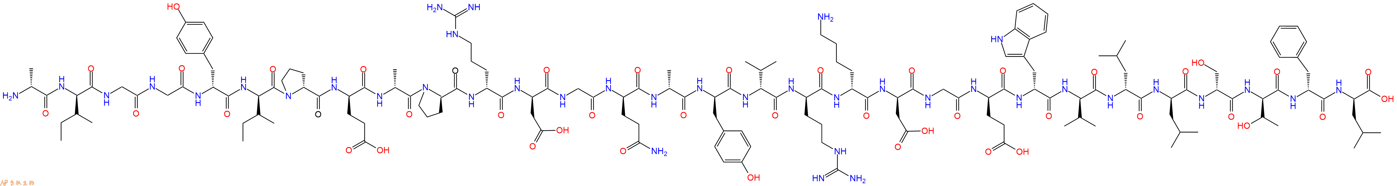 专肽生物产品H2N-DAla-DIle-Gly-Gly-DTyr-DIle-DPro-DGlu-DAla-DPro-DArg-DAsp-Gly-DGln-DAla-DTyr-DVal-DArg-DLys-DAsp-Gly-DGlu-DTrp-DVal-DLeu-DLeu-DSer-DThr-DPhe-DLeu-OH