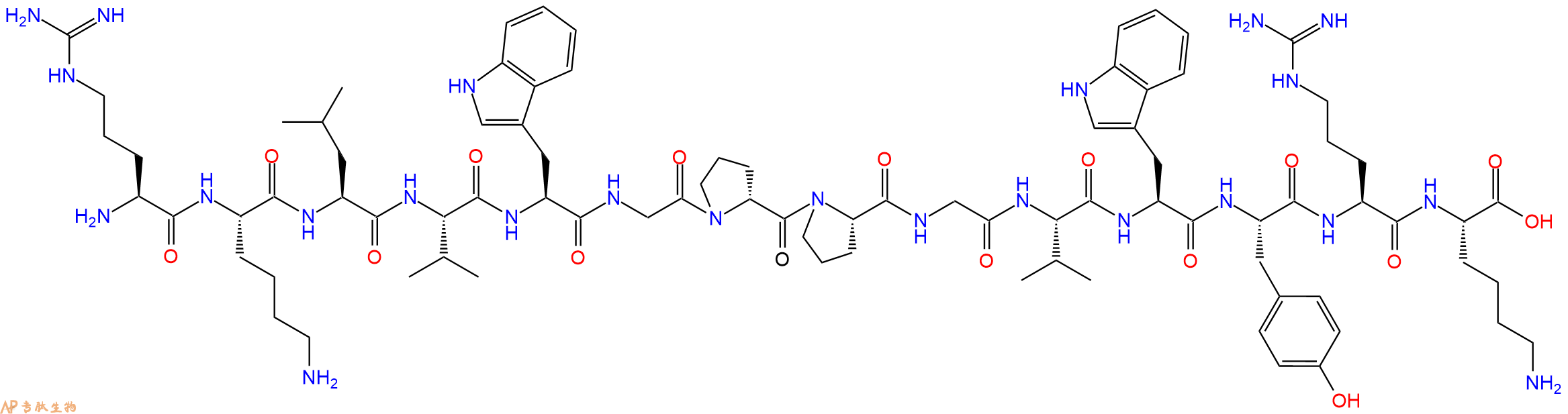 专肽生物产品H2N-Arg-Lys-Leu-Val-Trp-Gly-DPro-Pro-Gly-Val-Trp-Tyr-Arg-Lys-OH