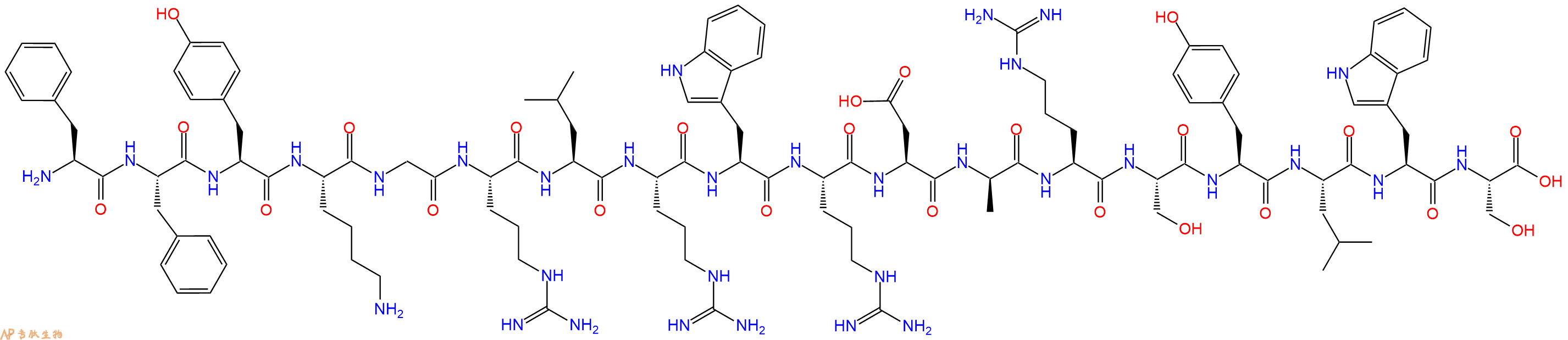 专肽生物产品H2N-Phe-Phe-Tyr-Lys-Gly-Arg-Leu-Arg-Trp-Arg-Asp-DAla-Arg-Ser-Tyr-Leu-Trp-Ser-OH