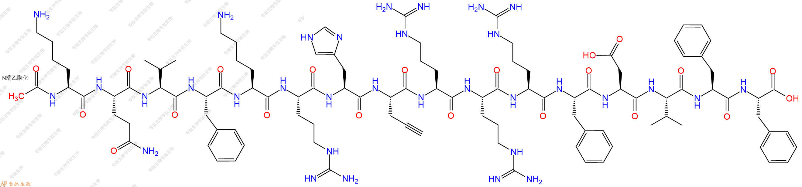 专肽生物产品Ac-Lys-Gln-Val-Phe-Lys-Arg-His-Pra-Arg-Arg-Arg-Phe-Asp-Val-Phe-Phe-OH