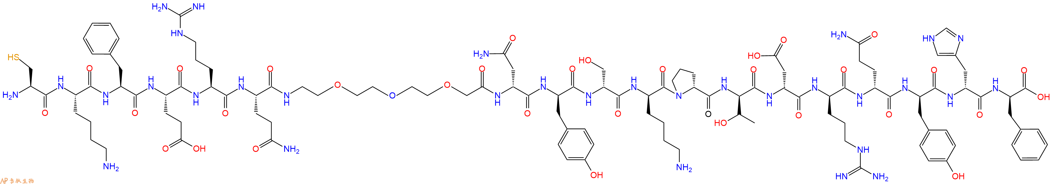 专肽生物产品Cys-Lys-Phe-Glu-Arg-Gln-PEG3-DAsn-DTyr-DSer-DLys-DPro-DThr-DAsp-DArg-DGln-DTyr-DHis-DPhe