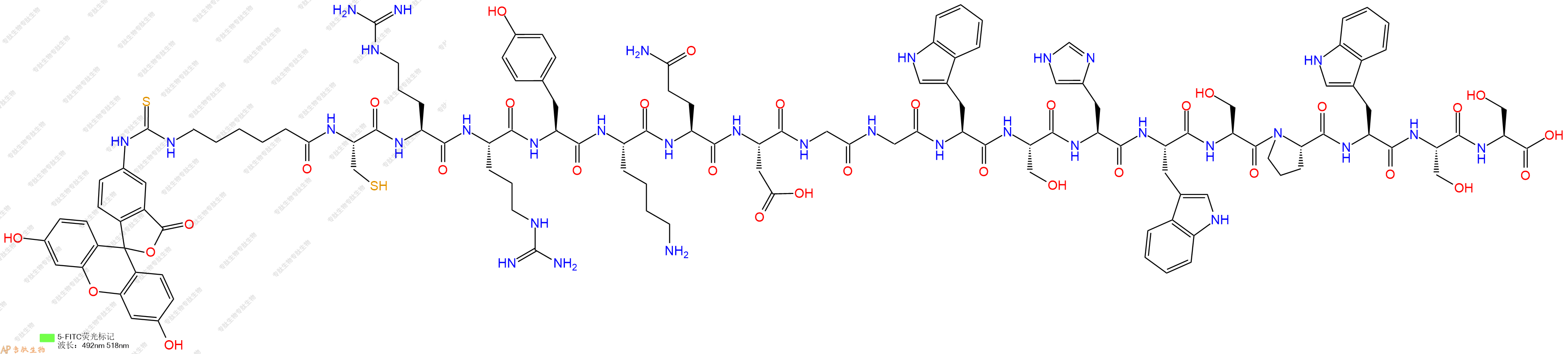 专肽生物产品5FITC-Ahx-Cys-Arg-Arg-Tyr-Lys-Gln-Asp-Gly-Gly-Trp-Ser-His-Trp-Ser-Pro-Trp-Ser-Ser-OH