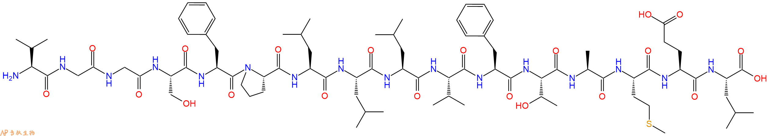 专肽生物产品H2N-Val-Gly-Gly-Ser-Phe-Pro-Leu-Leu-Leu-Val-Phe-Thr-Ala-Met-Glu-Leu-OH