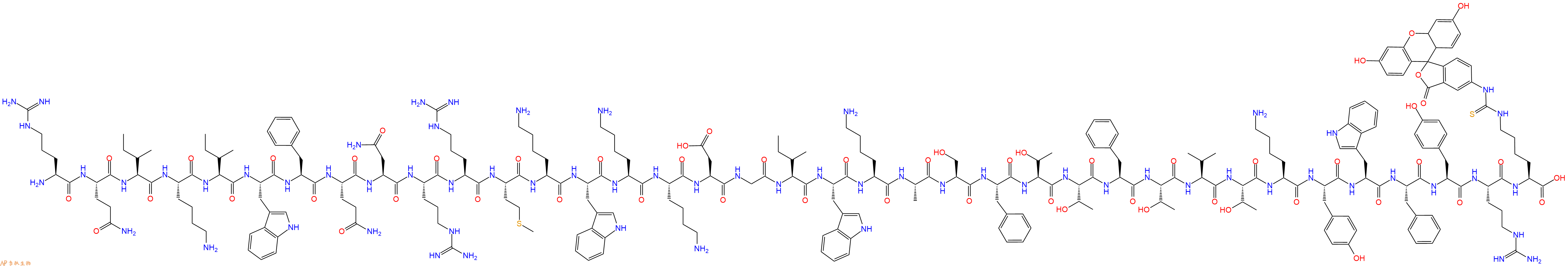 专肽生物产品H2N-Arg-Gln-Ile-Lys-Ile-Trp-Phe-Gln-Asn-Arg-Arg-Met-Lys-Trp-Lys-Lys-Asp-Gly-Ile-Trp-Lys-Ala-Ser-Phe-Thr-Thr-Phe-Thr-Val-Thr-Lys-Tyr-Trp-Phe-Tyr-Arg-Lys(FITC)-OH