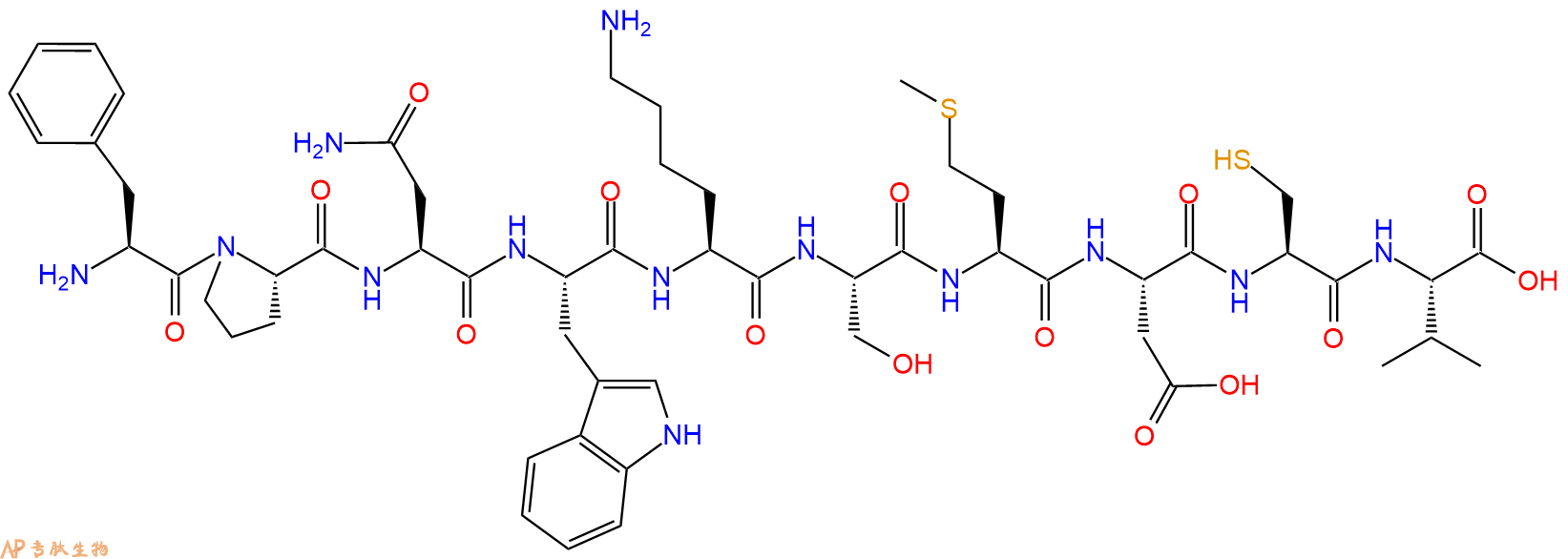 专肽生物产品H2N-Phe-Pro-Asn-Trp-Lys-Ser-Met-Asp-Cys-Val-OH