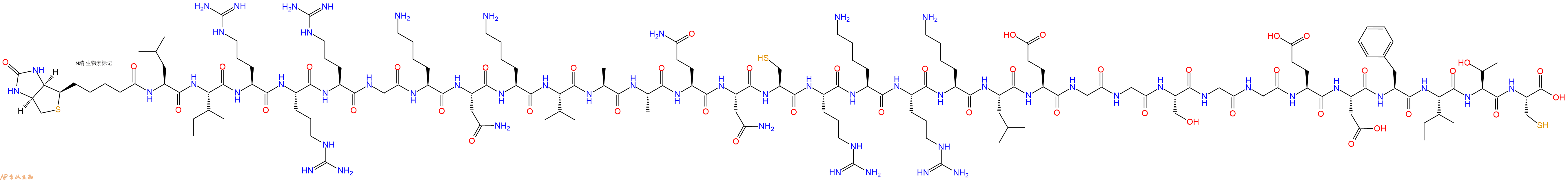 专肽生物产品Biotinyl-Leu-Ile-Arg-Arg-Arg-Gly-Lys-Asn-Lys-Val-Ala-Ala-Gln-Asn-Cys-Arg-Lys-Arg-Lys-Leu-Glu-Gly-Gly-Ser-Gly-Gly-Glu-Asp-Phe-Ile-Thr-Cys-OH