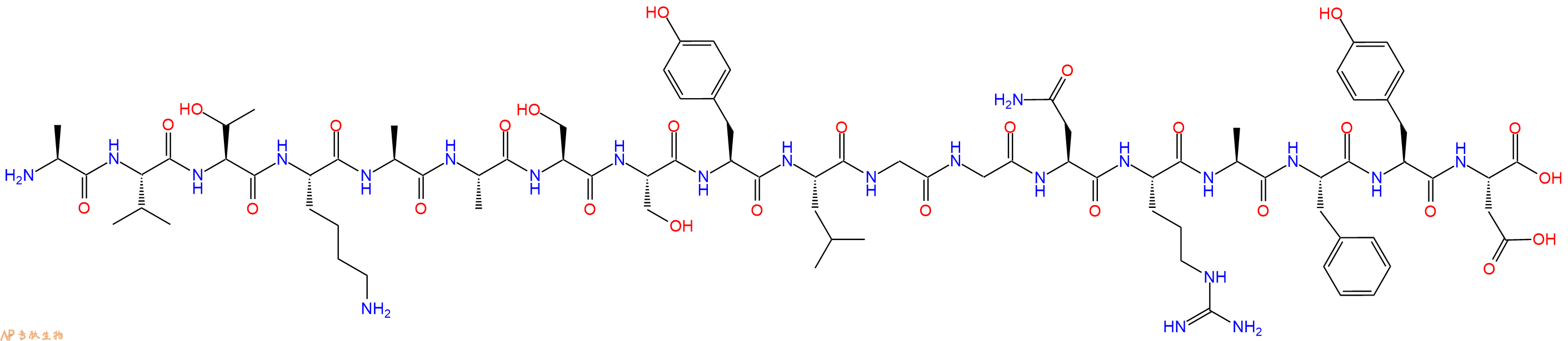 专肽生物产品H2N-Ala-Val-Thr-Lys-Ala-Ala-Ser-Ser-Tyr-Leu-Gly-Gly-Asn-Arg-Ala-Phe-Tyr-Asp-OH