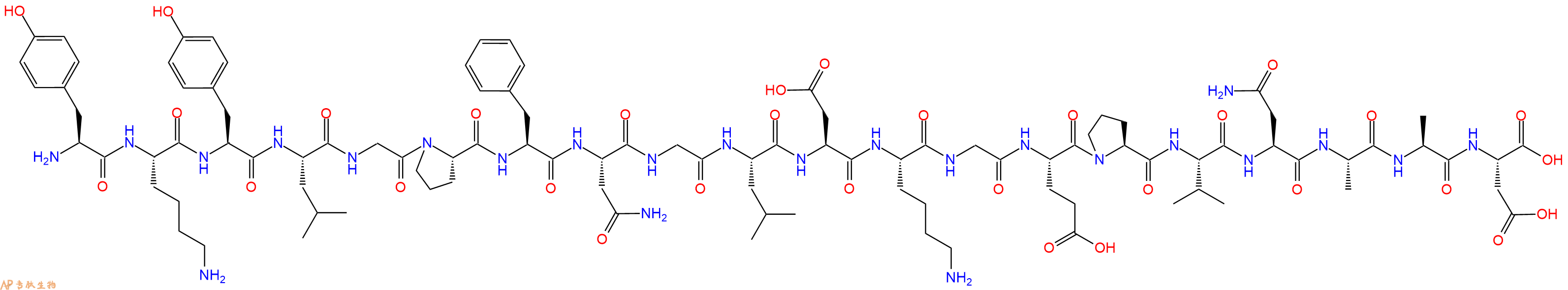 专肽生物产品H2N-Tyr-Lys-Tyr-Leu-Gly-Pro-Phe-Asn-Gly-Leu-Asp-Lys-Gly-Glu-Pro-Val-Asn-Ala-Ala-Asp-OH
