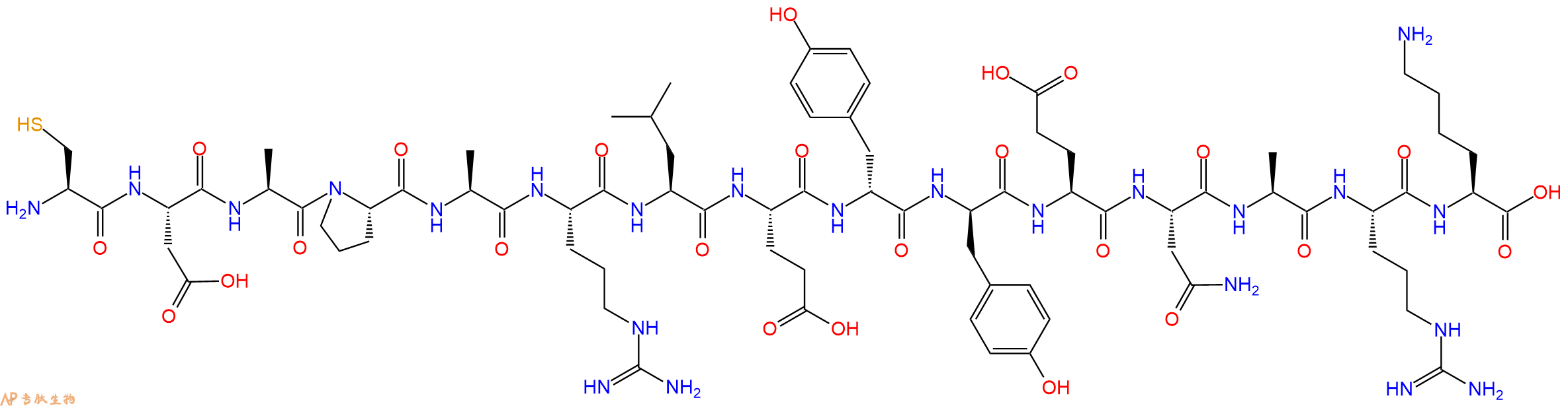 专肽生物产品H2N-Cys-Asp-Ala-Pro-Ala-Arg-Leu-Glu-DTyr-DTyr-Glu-Asn-Ala-Arg-Lys-OH