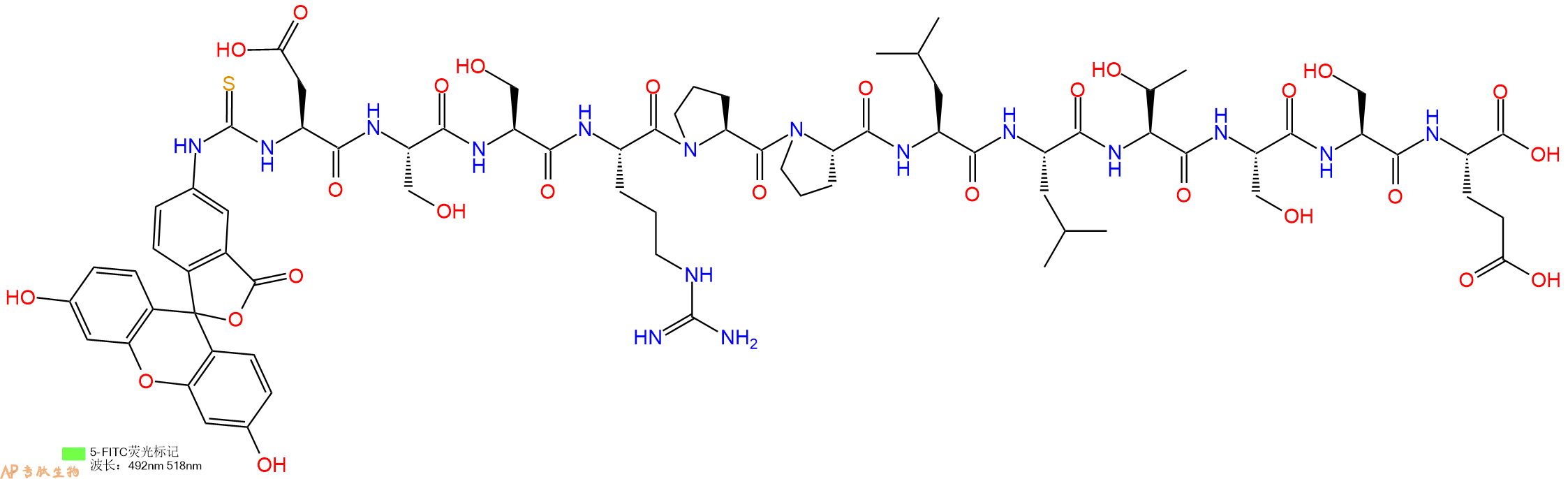 专肽生物产品5FITC-Asp-Ser-Ser-Arg-Pro-Pro-Leu-Leu-Thr-Ser-Ser-Glu-OH