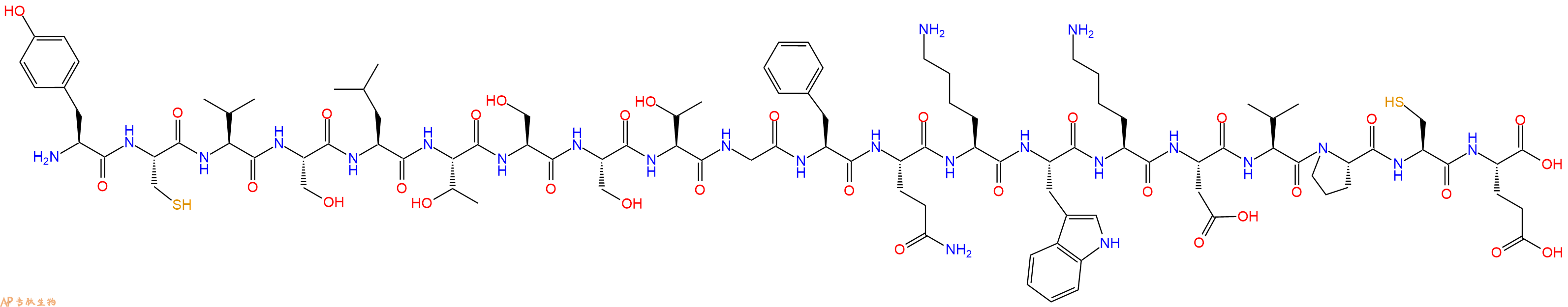 专肽生物产品H2N-Tyr-Cys-Val-Ser-Leu-Thr-Ser-Ser-Thr-Gly-Phe-Gln-Lys-Trp-Lys-Asp-Val-Pro-Cys-Glu-OH