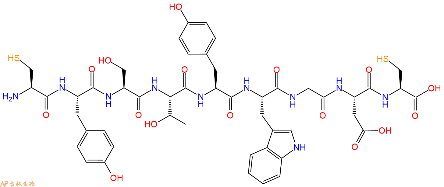 专肽生物产品H2N-Cys-Tyr-Ser-Thr-Tyr-Trp-Gly-Asp-Cys-OH