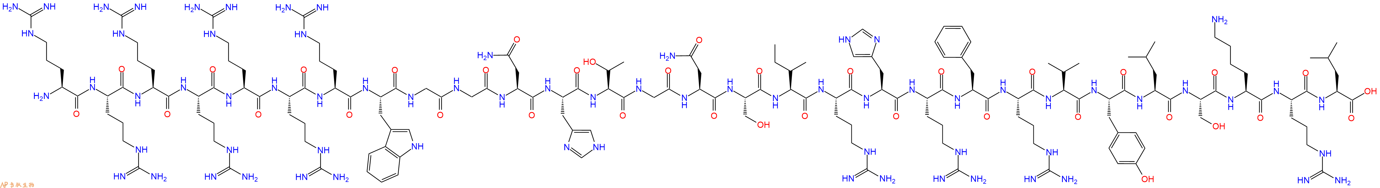 专肽生物产品H2N-Arg-Arg-Arg-Arg-Arg-Arg-Arg-Trp-Gly-Gly-Asn-His-Thr-Gly-Asn-Ser-Ile-Arg-His-Arg-Phe-Arg-Val-Tyr-Leu-Ser-Lys-Arg-Leu-OH
