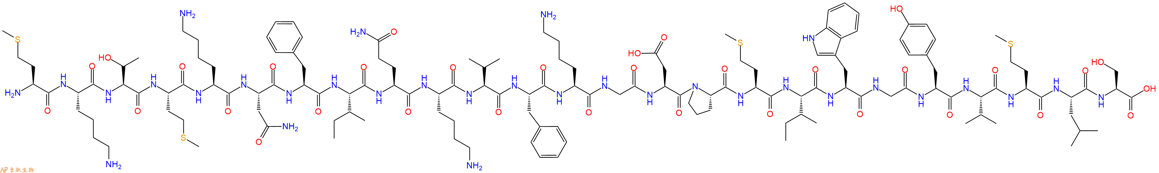 专肽生物产品H2N-Met-Lys-Thr-Met-Lys-Asn-Phe-Ile-Gln-Lys-Val-Phe-Lys-Gly-Asp-Pro-Met-Ile-Trp-Gly-Tyr-Val-Met-Leu-Ser-OH