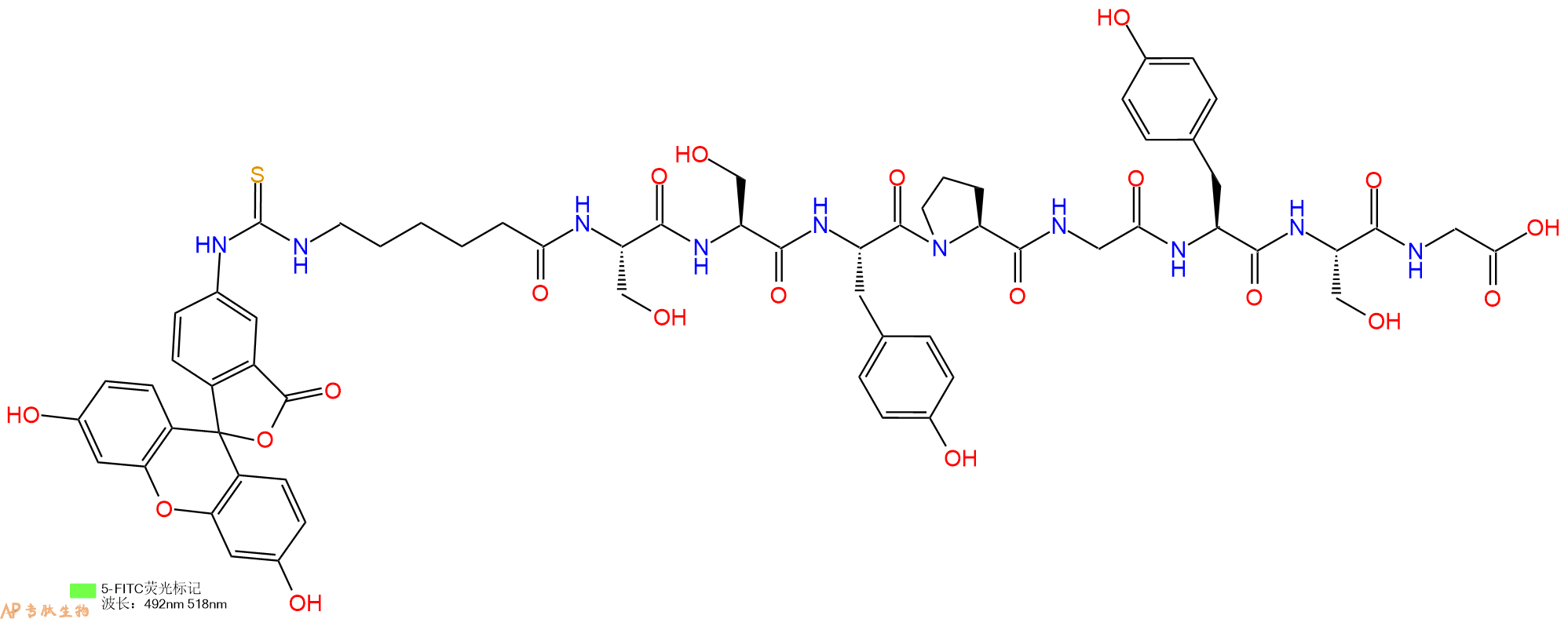 专肽生物产品5FITC-Ahx-Ser-Ser-Tyr-Pro-Gly-Tyr-Ser-Gly-OH